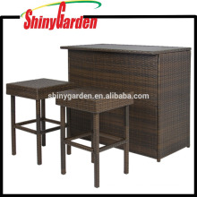 3PC Unique Bar Table And Chair Furniture, Patio Rattan High Garden Wicker Restaurant Outdoor Furniture